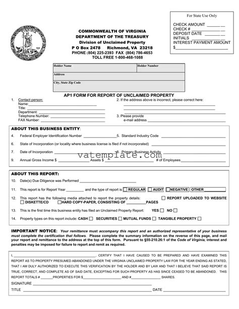 Free Virginia Unclaimed Property Form > All Virginia Forms