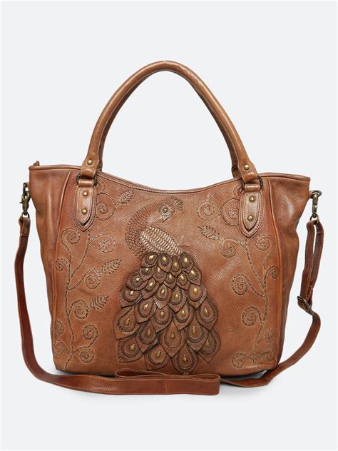 Genuine Black Leather Tote Bag With Patchwork By Art N Vintage