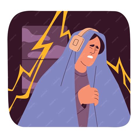 Premium Vector | Brontophobia phobia of thunderstorm concept scared person hid under blanket ...
