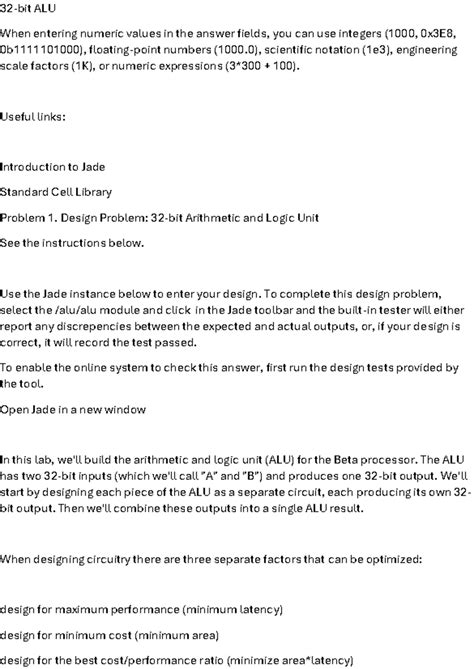 Design Problem 1: 32-bit ALU Circuit (CS101: COA Lab Notes) - Studocu