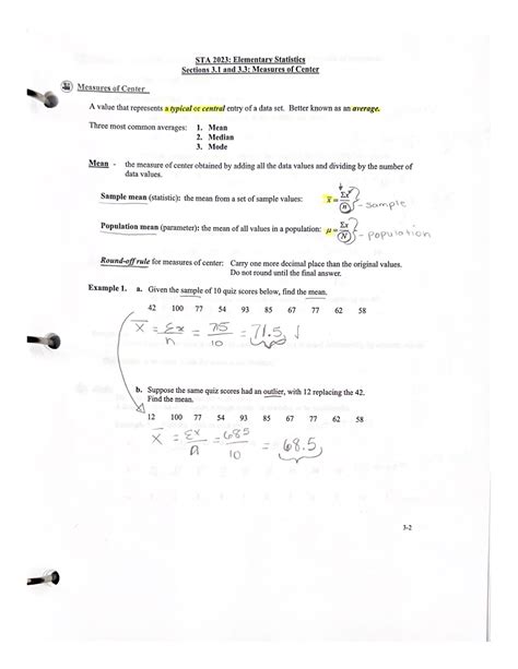 STA 2023 Elementary Statistics - Better known as an average. Three most ...