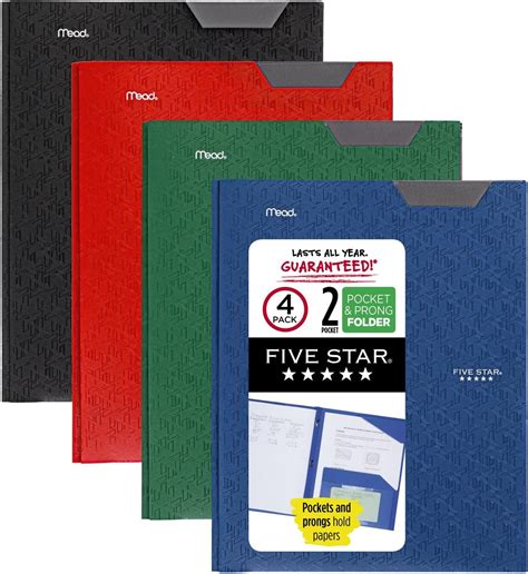 Five Star 2 Pocket Folders with Prong Fasteners, Stay-Put Folder ...