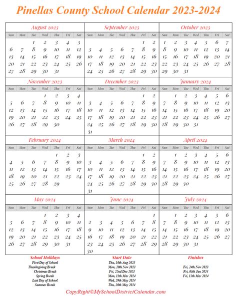 Pinellas County School Calendar 2023-2024 Academic Holidays