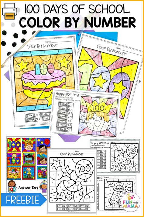 100 Days Of School Color By Number Coloring Pages - Fun with Mama
