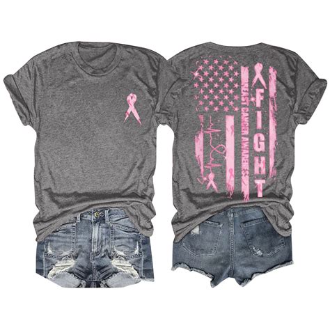 Holzkary Pink Ribbon Shirts for Women Breast Cancer Awareness Tshirts ...