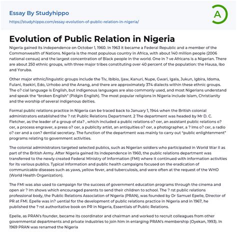 Evolution of Public Relation in Nigeria Essay Example | StudyHippo.com