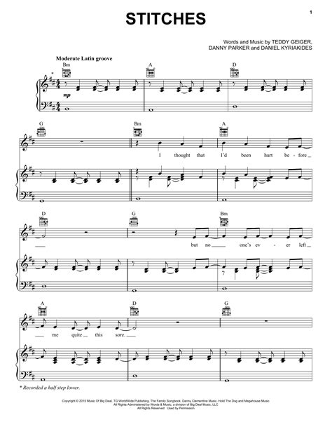 Stitches sheet music by Shawn Mendes (Piano, Vocal & Guitar (Right-Hand ...