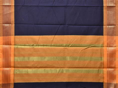 Navy and Mustard Bamboo Cotton Saree with Contrast Pallu Design No Blo ...