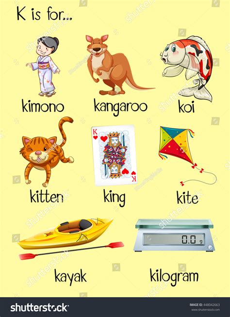 Many Words Start Letter K Illustration: vector de stock (libre de ...