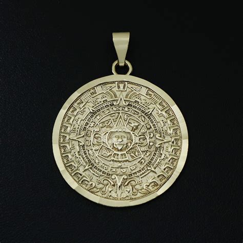 Aztec Calendar Pendant - Gold - Huerta Jewelry