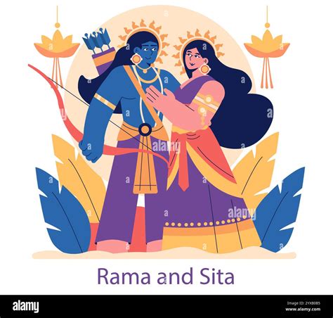Diwali concept. Illustration portraying Rama and Sita with traditional ...