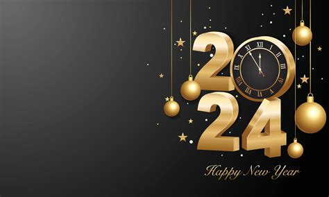 Happy new year 2024. 3d gold numbers with golden Christmas decoration ...
