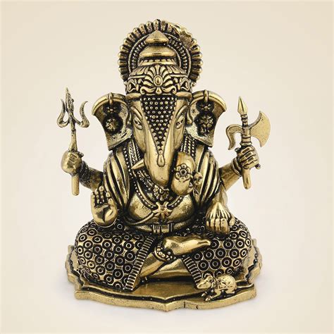 Buy Pure Brass Sitting Ganesha Idol – Lightweight & Handcrafted