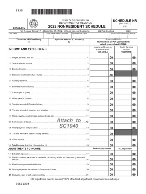 2022 Form SC Schedule NR Fill Online, Printable, Fillable, Blank ...