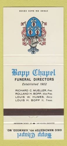Matchbook Cover - Bopp Chapel Funeral Home Kirkwood MO 30 Strike | eBay