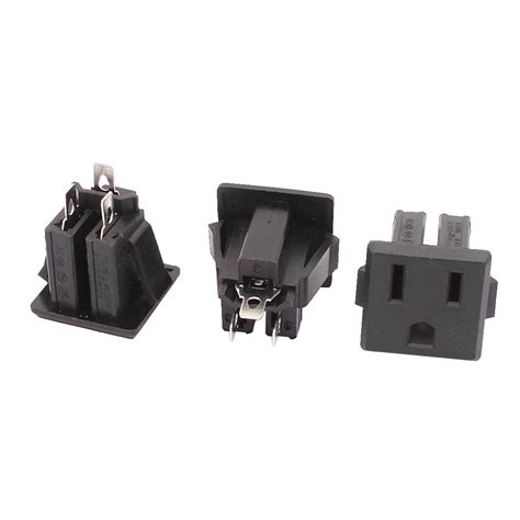 15A 125V US Plug Panel Mount US Outlet Power Socket Black 3 Pcs ...