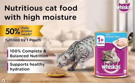 Whiskas Adult (+1 Year) Wet Cat Food, Ocean Fish, 24 Pouches (24 X 80G ...