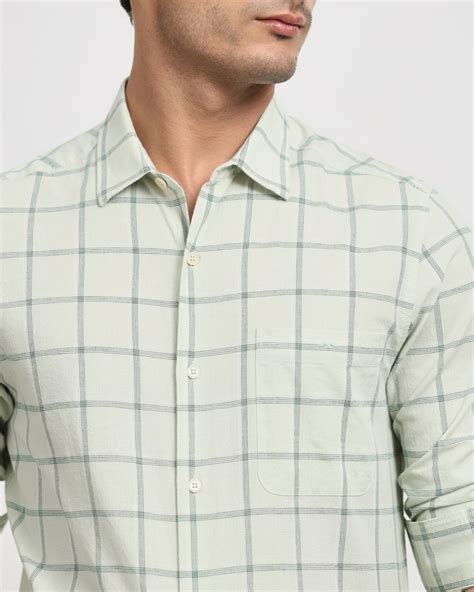 Buy Sage Cotton Linen Check Slim Fit Casual Shirt Online at Muftijeans