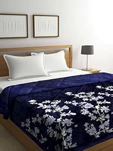 Buy Arrabi Blue Floral Polyester Full Size Double Quilt | ARQT-1008 ...