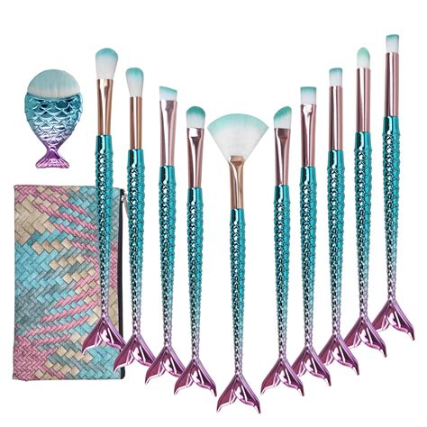 Mermaid Makeup Brushes Set with Bag Citicolor Chubby Fish Foundation ...
