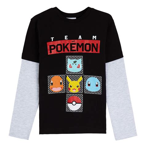 Buy Pokemon Boys T Shirt, Black and Grey Long Sleeve T Shirt with ...