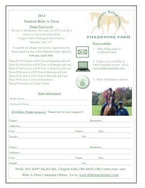 Fillable Online 2014 Student Ride-A-Thon - Fieldstone Farm Therapeutic ...