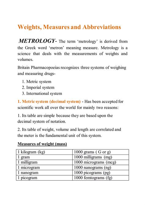 Weights measures n abbrevations | DOCX
