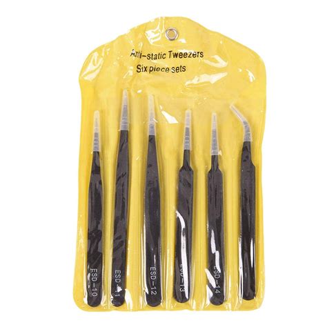 SEP (Sky Electrotek Products) Sky Black Anti-Static ESD Tweezer Set - 6 ...