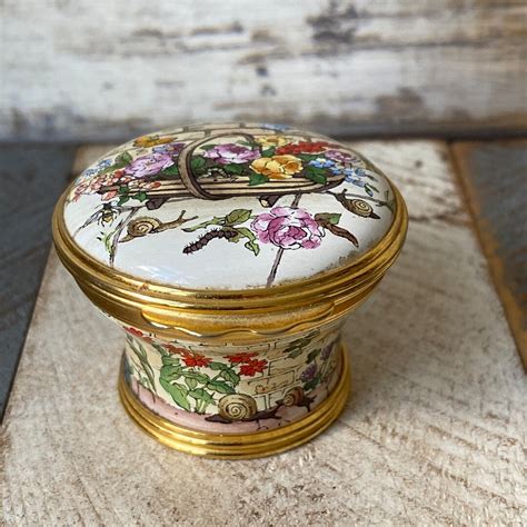 Vintage Collectible Halcyon Days Enamel Pill Box Garden Voltaire ...