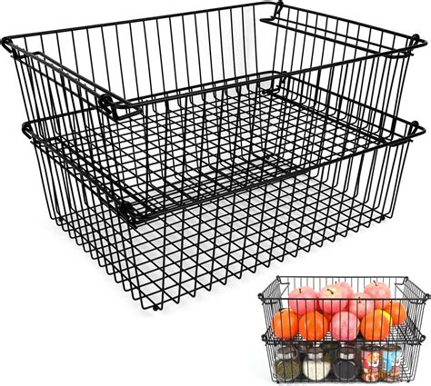 Amazon.com: Set of 2 Stackable XXL Wire Baskets For Pantry Storage and ...