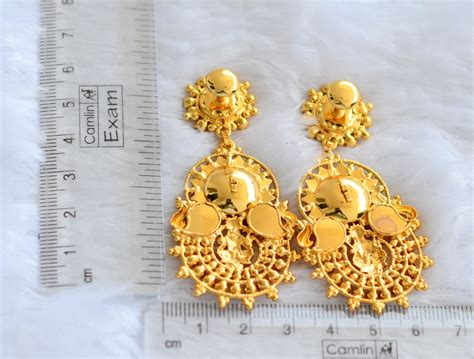 Gold tone kerala style blue-white lakshmi mango long earrings dj-46379 ...