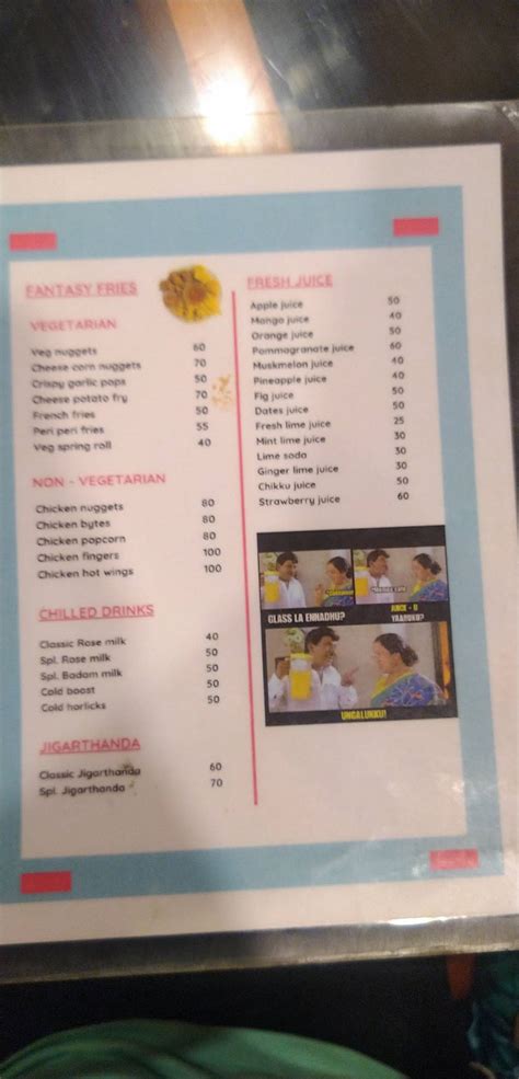 Menu at Memes cafe, Coimbatore