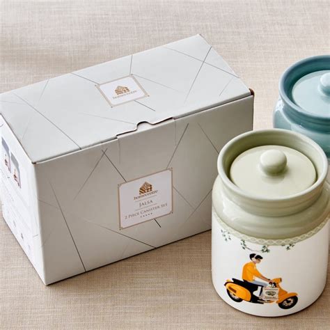 Buy Jalsa Set of 2 Bone China Printed Canister with Lid - 540ml from ...