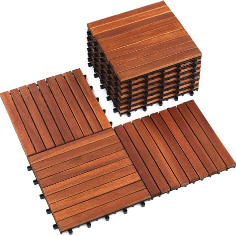 Amazon.com: Wood Interlocking Flooring Tiles (Pack of 10, 12" x 12 ...