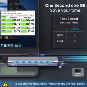 Verilux® M.2 NVMe SSD Enclosure with RGB Light, 10Gbps M.2 NVMe to USB ...