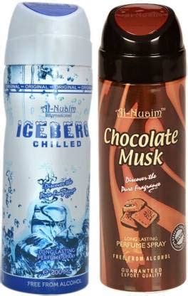 Buy Al Nuaim Ice Berge & Chocolate Musk No Alcohol Deo Deodorant Spray ...