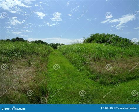 Spiro Mounds Archaeological Center Mound With Mowed Walking Trail Stock ...