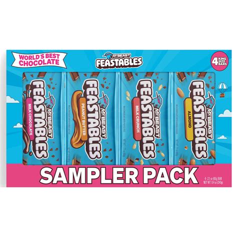 Feastables MrBeast Milk Chocolate Bar Sampler Variety Pack, 2.1 oz (60g ...