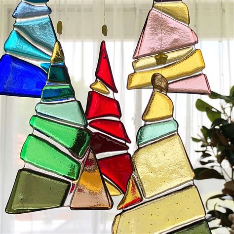 Contemporary fused glass Christmas tree ornaments | Glass christmas ...