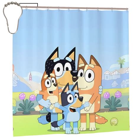 Poraui Bluey Print Shower Curtain Sets Waterproof Fabri Bathroom Decor ...