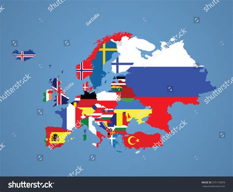Detailed Map Europe All Countries Flags Stock Vector (Royalty Free ...
