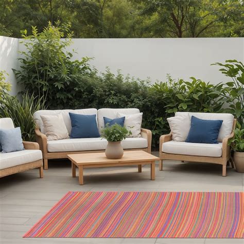 Tayse Sunset 8 X 10 (ft) Red Outdoor Stripe Coastal Area Rug SUN1405 ...