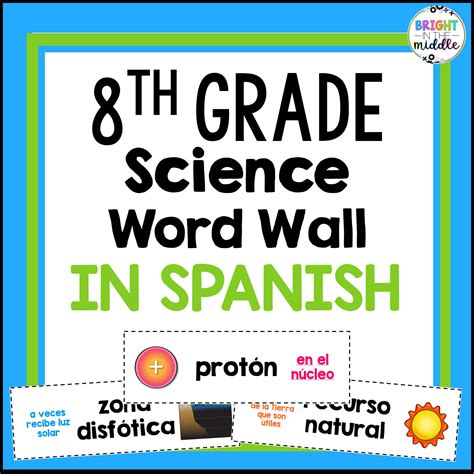 8th Grade Word Wall - Science - in SPANISH - Bright in the Middle
