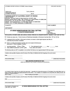 At Issue Memorandum For Trial Setting L 0031 Form - Fill and Sign ...