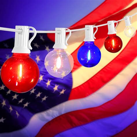 G40 LED Red White and Blue Lights, 27.8 FT 4th of July Lights Plug in ...
