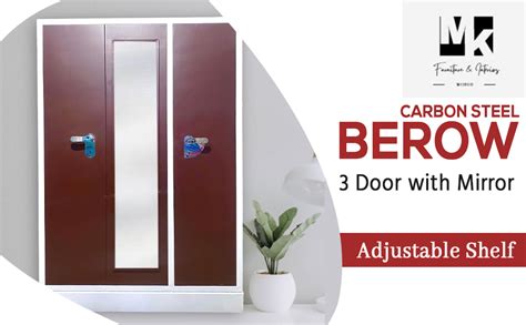 MKFURNITURE Steel Almirah Wardrobe 3 Door with Mirror Cupboard ...