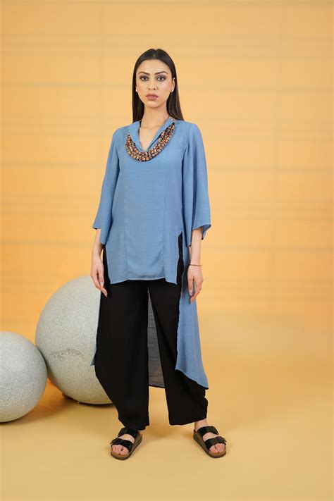 Steel Blue Linen Crepe Co-ord Set