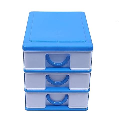 Kuber Industries Plastic Three Layer Drawer Storage Cabinet Box (Blue ...