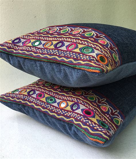 Agean Mirror Banjara Hand Embroidered Lombard Cushion Cover ...