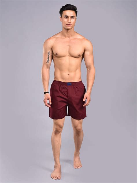 Wine Solid Cotton Boxer Shorts For Men with Side Pockets | Amogue